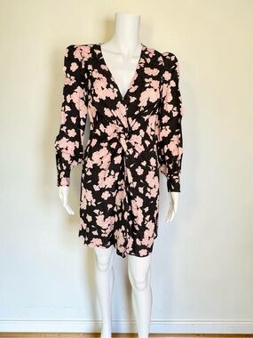 The Kooples Black Pink Floral Twist Front Mini Dress NWT 1